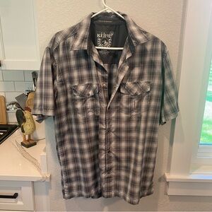 Kuhl Peal Snap Button Up XL Silky Polyester Flannel T-shirt. Black/White/Grey.